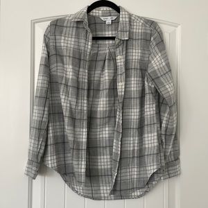 Gray/white plaid long sleeve, size S